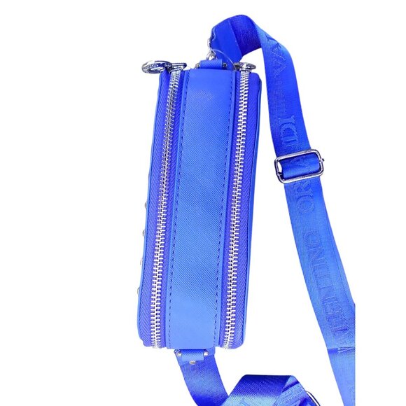 Valentino Orlandi NEW Leather Electric Blue Double Zip Studded Crossbody $159 - Picture 7 of 11